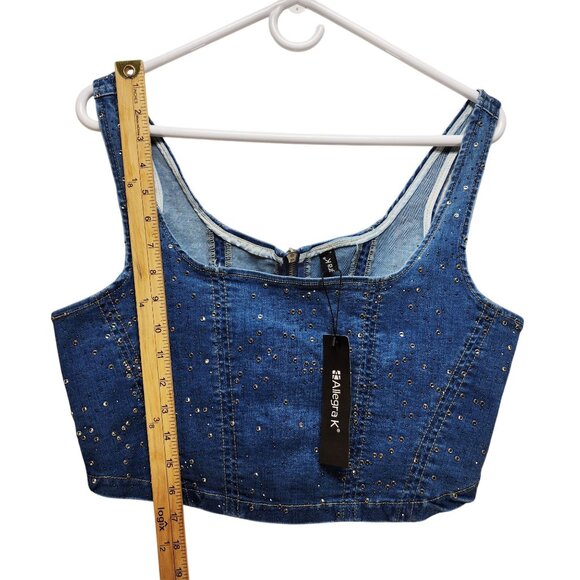 Allegra K Womens Studded Denim Crop Top With Zipper Closure Medium - Picture 6 of 6